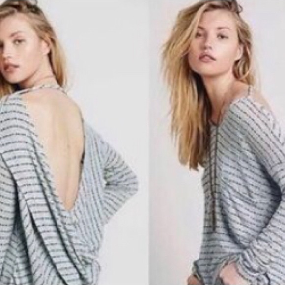 Free People Green Striped Drape Back Sweater  Open Back Hacci Top - Picture 14 of 15